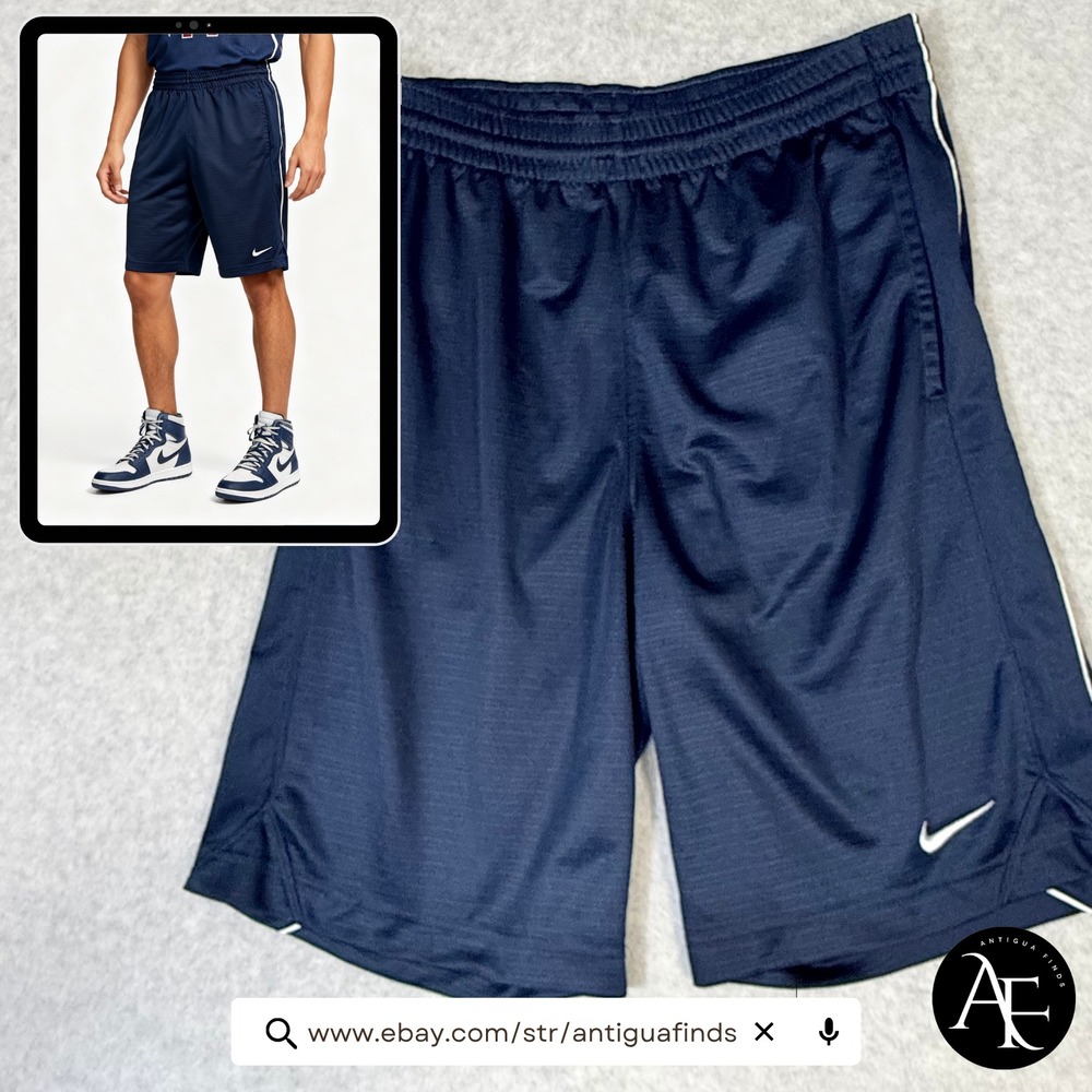 Nike Mens Navy Blue Athletic Basketball Shorts Small White Stripe Pockets